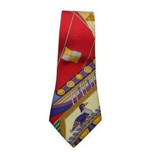 Salvatore Ferragamo Vintage Silk Novelty Print Neck Tie Nautical 🇮🇹 Italy